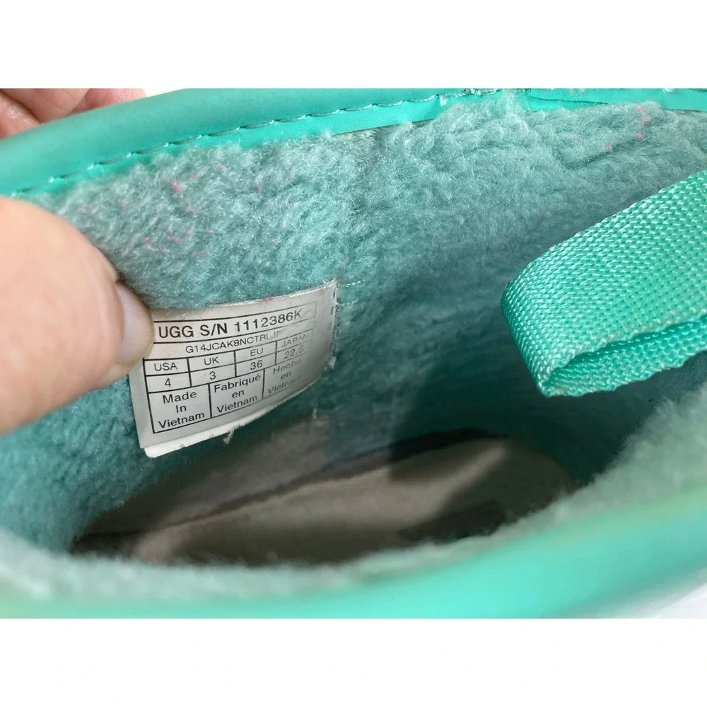 UGG Classic Clear Mini Kids 4 Emerald Green Waterproof Rain Snow Boots Sherpa